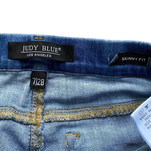 JUDY BLUE Skinny Jean Womens Sz 28 Distressed Classic Pull On Blue - Picture 3 of 8